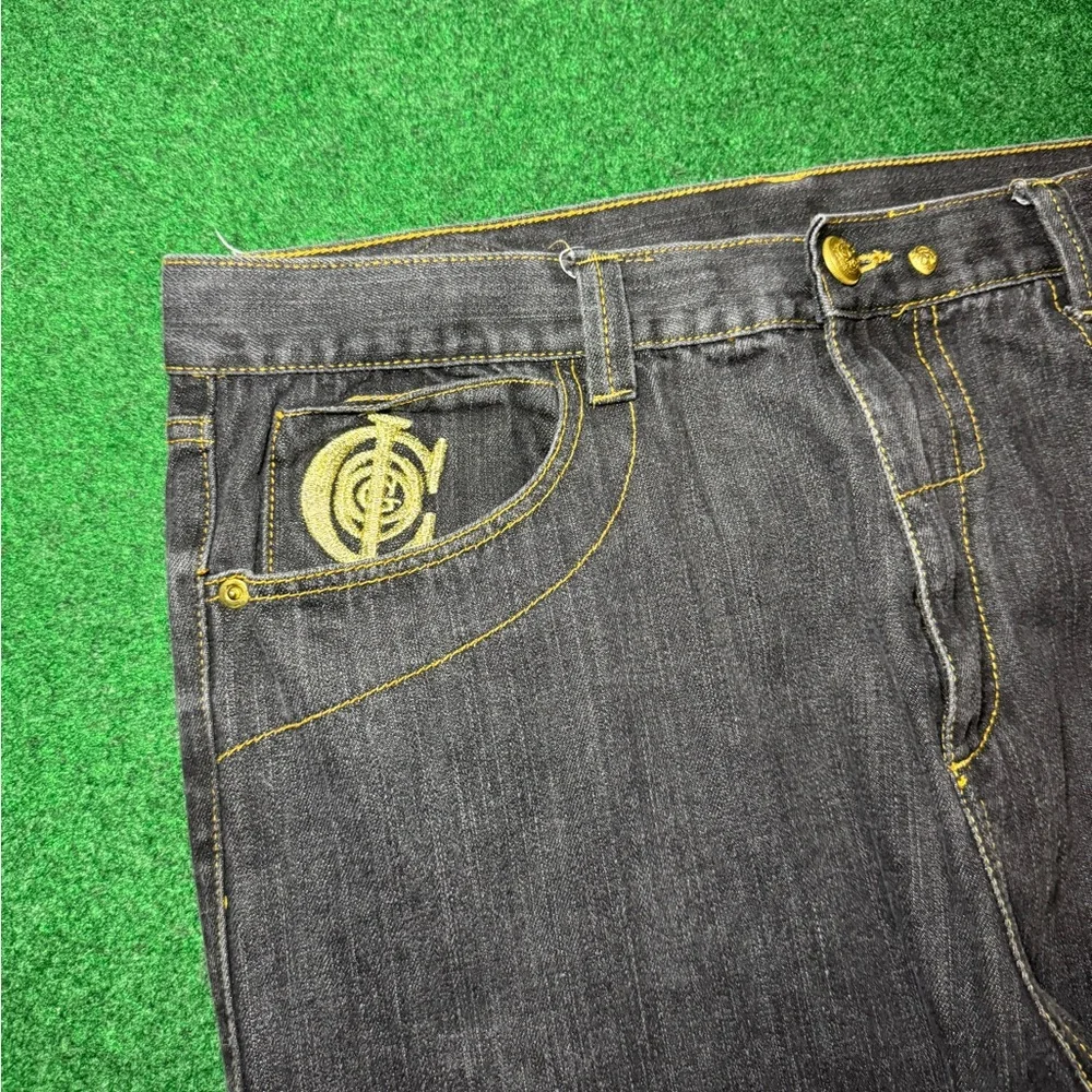 Vintage Y2K Coogi Baggy Hip Hop Embroidered Gold Black 40x32 Denim Jeans